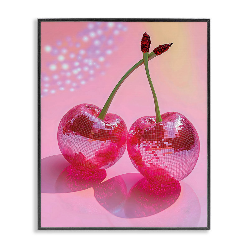 «Double Disco Cherries», dessin par Creative Studio, H 14 po x l 11 po, Giclée encadrée noir minuit