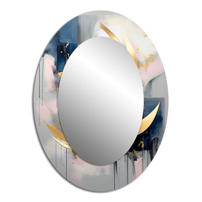 Golden Blue Abstract Whirls Of Serenity I - Gold Oval Wall Mirror Decor