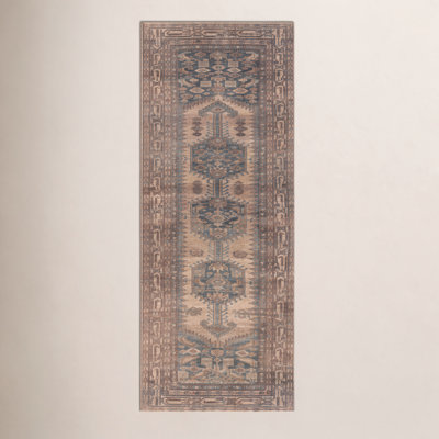 Brown Blue Washable Oriental Rug
