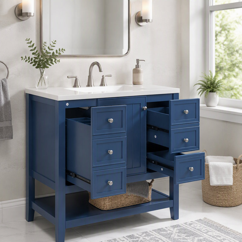 Meuble-lavabo 36 po avec lavabo et rangement polyvalent, Blue