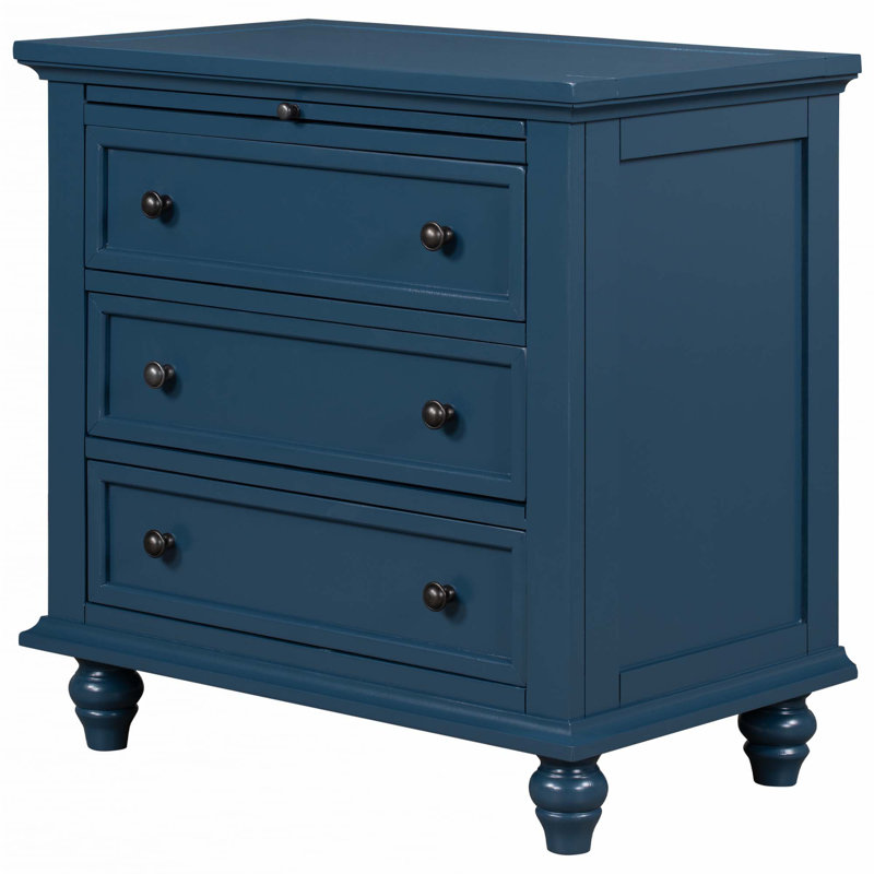 3-Drawer Storage Wood Cabinet, End Table, Blue