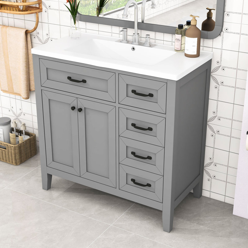Nurah 36'' Free Standing Single Bathroom Vanity with Ceramic Top, Gray