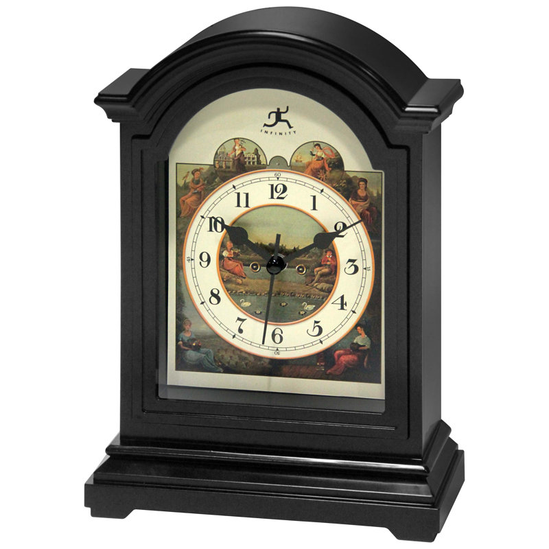 Black Grandfather-Inspired Tabletop Clock with Artwork