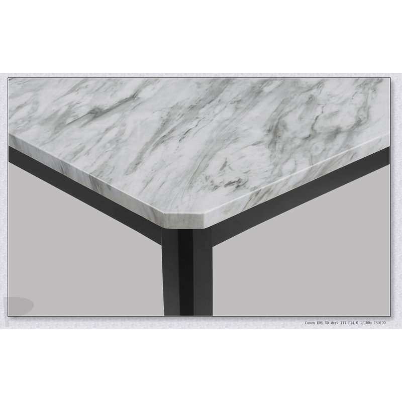 1Pc Transitional Dining Rectangular Table With Faux White Marble Top And Black Wooden Base, Elegant And Durable