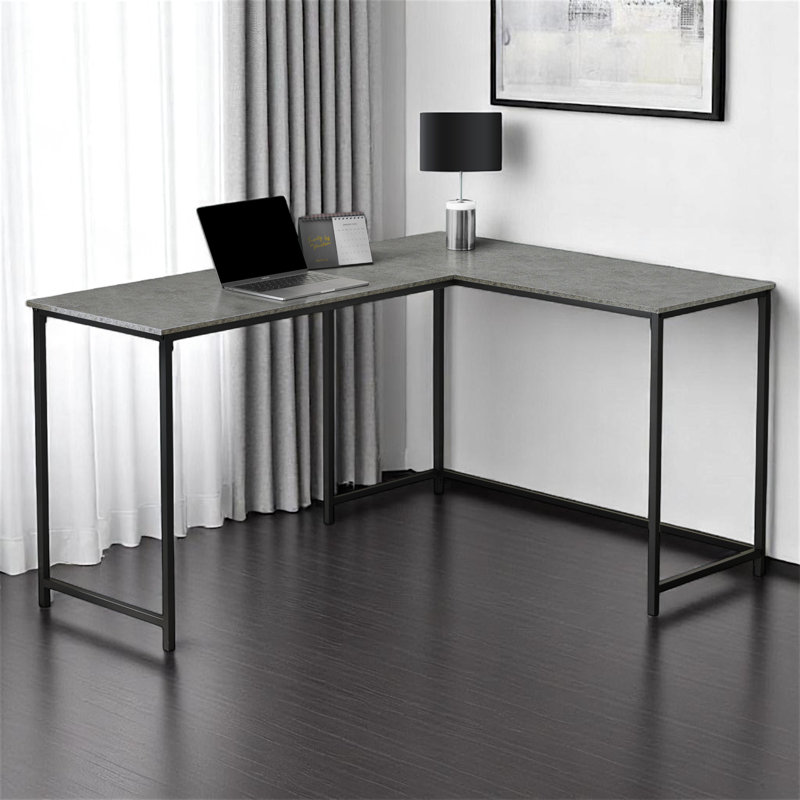 Prescott Gray Finish Modern Computer Desk with Black Metal Leg, 29.89" H X 57.96" W X 43.77" D