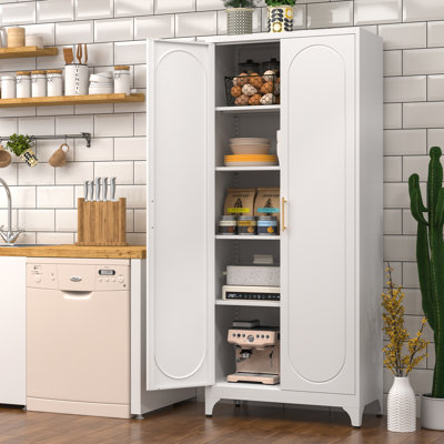 75" Tall Kitchen Pantry Cabinet with 2 Doors and 4 Adjustable Shelves, Black Metal Storage Cabinets, Kitchen Cupboard for Dinning Living Room, Bathroo by Winston Porter
