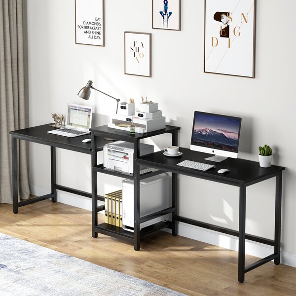 96.9 Double Computer Desk with Printer Shelf, Extra Long Two