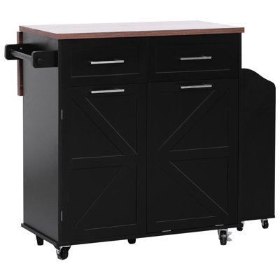 Kitchen Island, Drop Leaf, 2 Deep Drawers, Storage Cabinets, 3 Shelf 47.2" Island With Removable Side , Towel Rack, And Concealed Trash Can Cabinet For Dining Room