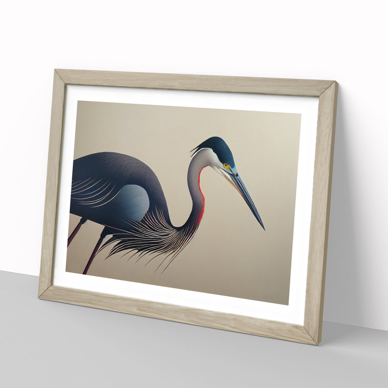 XH1022-1573X Bold Heron Bird - Single Picture Frame Print, 46cm H x 64cm W x 2cm D, Oak Framed