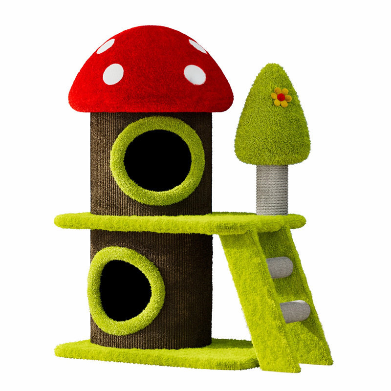 Tour pour arbre à chat 30,7 po avec poteaux à griffer en forme de champignon et maison en sisal, convenant à une utilisation à l'intérieur