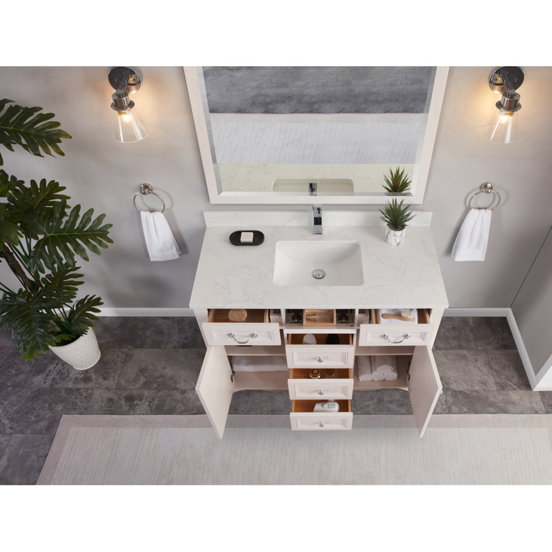 48" Cadet Finish Solid Wood Sink Vanity  With 1' Artificial Stone Top, Dreamy White