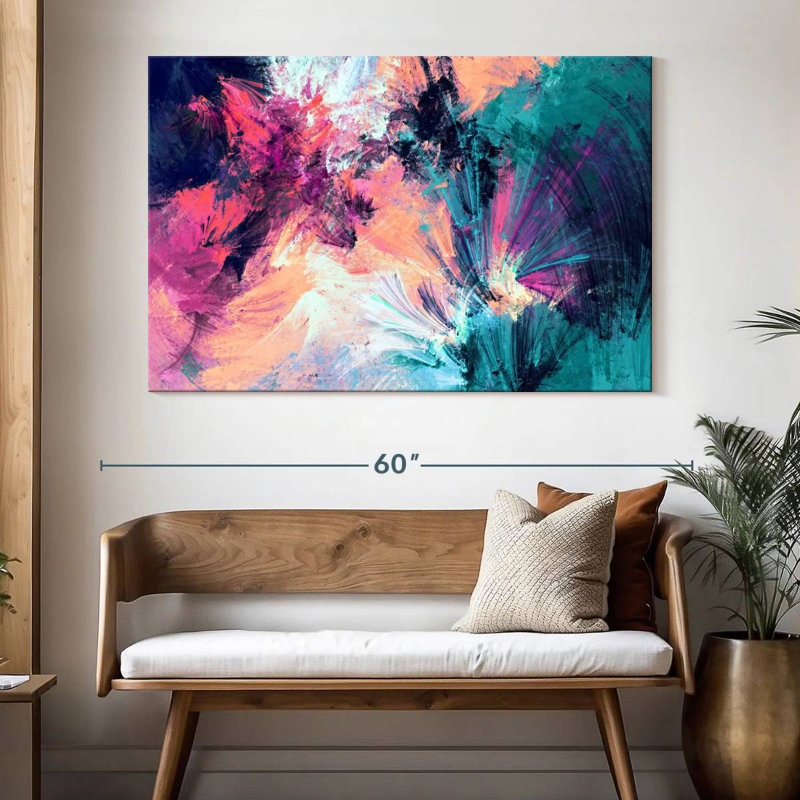 Avery rose et bleu abstrait, H 34 po x l 51 po