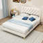 Structure de lit double tapissier beige, type bois de peuplier, revêtement en velours, crée un espace invitant, beige, chambre à coucher-1136942433