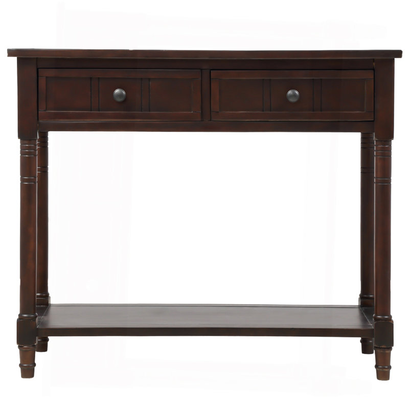 Console Table Traditional Design with Two Drawers and Bottom Shelf, Espresso
