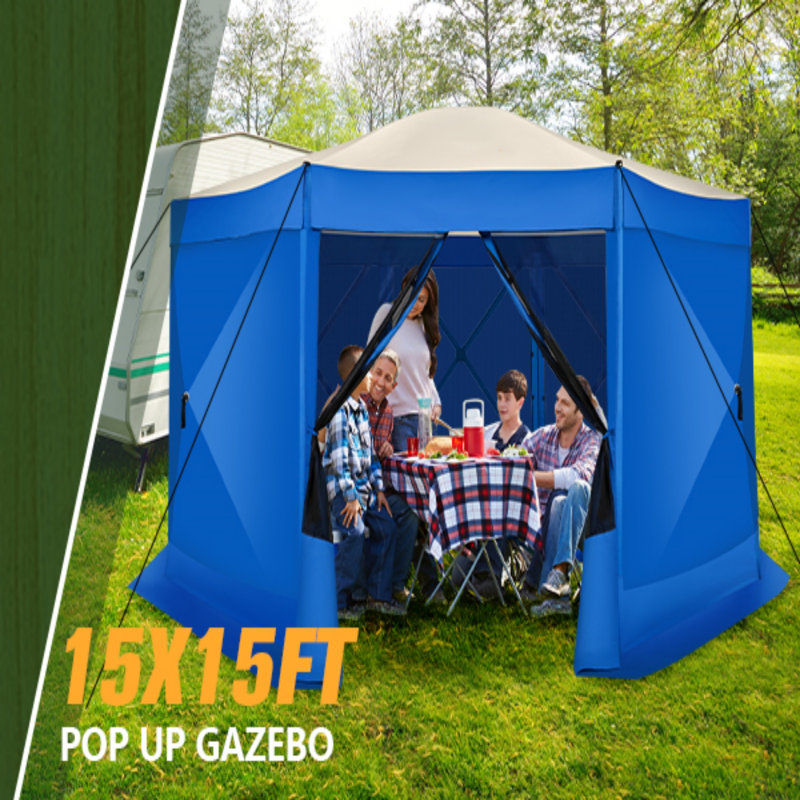 15x15 Screen Room with Mosquito Netting, Hub Tent Instant Screened Canopy, Blue