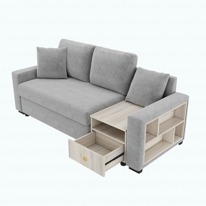 Canapé modulaire rembourré avec accoudoirs de rangement et console centrale pour le salon 79,3 po, Gris chenille