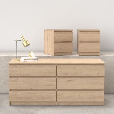 Ensemble de chambre à coucher 3 pièces Yarbrough - commode double 6 tiroirs et ensemble de table de chevet 2 pièces