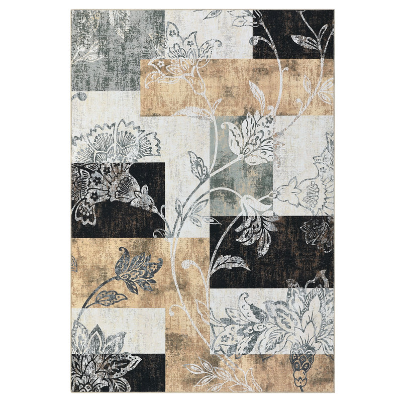 Modern Machine Washable Foldable Rug with Rubber Backing Non-Slip Mat for Living Room Bedroom Living Room, Rectangle 4' x 6'