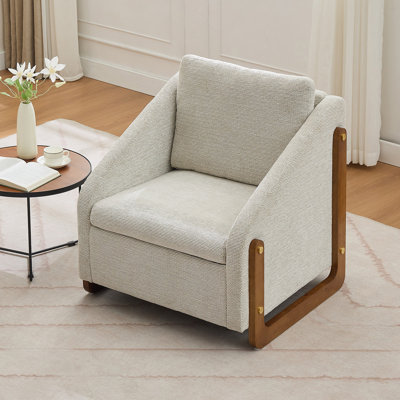Ensemble de 1 fauteuil rembourré moderne en tissu de chenille avec structure en bois, chaise d'appoint de loisirs avec assise et dossier rembourrés pour le salon, la chambre à coucher, beige