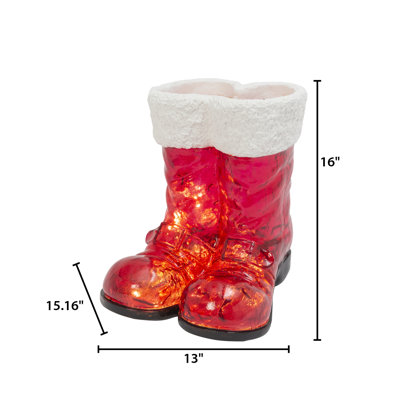 16.3 in. Illuminating Resin Holiday Santa Boots with LEDs