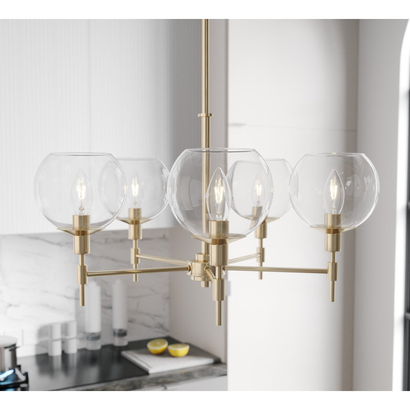 Hunter Xidane With Clear Glass 5 Light Chandelier Ceiling Light Fixture, Alturas Gold