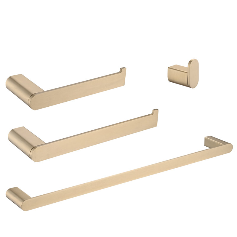 Bathroom Hardware 4-Piece Bath Hardware Set With Towel Bar, Robe Hook, Toilet Paper Holder In, Brushed Gold