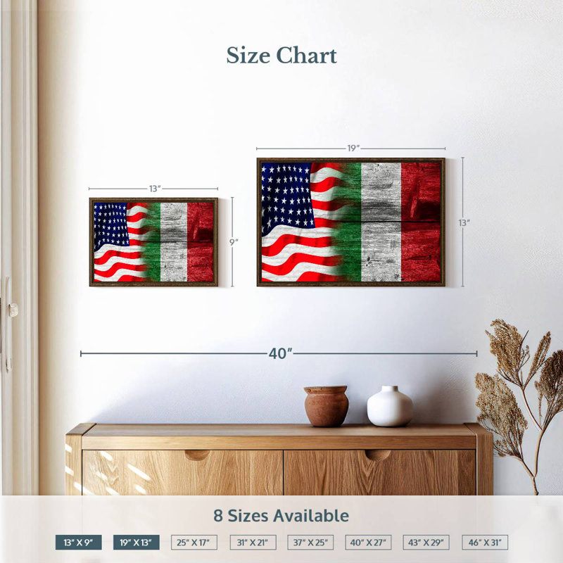 Nish des États-Unis et de l'Italie, 19 po x 13 po, Cadre flottant en noyer