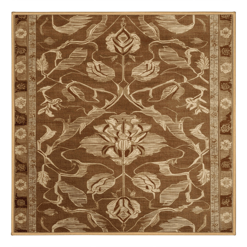 Machine Washable Art Deco Brown Area Rug, Square 7'