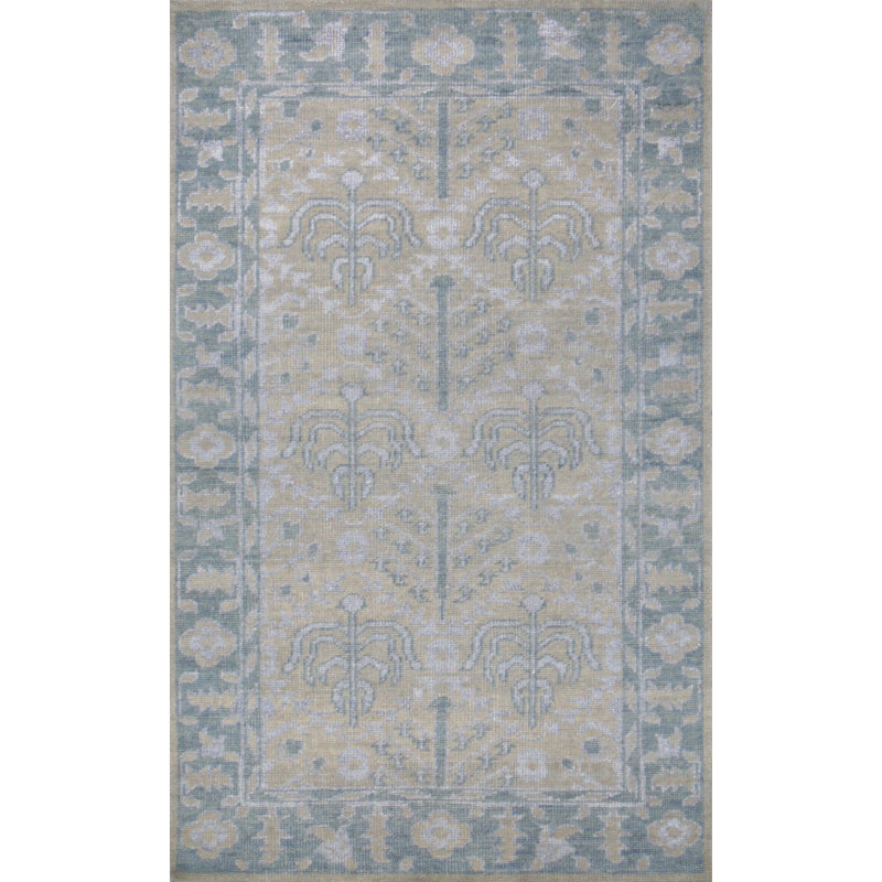 Tapis oriental en laine noué à la main blanc fumée Oriental, Rectangle 2 pi x 3 pi