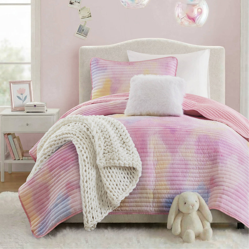 Ensemble de courtepointe 3 pièces 3 pièces, Twin Quilt + 2 Additional Pieces, Pink