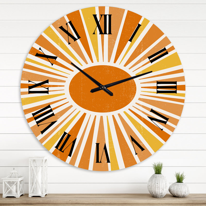Minimalist Bright Shining Orange Sun Rays I - Modern wall clock, Oversized