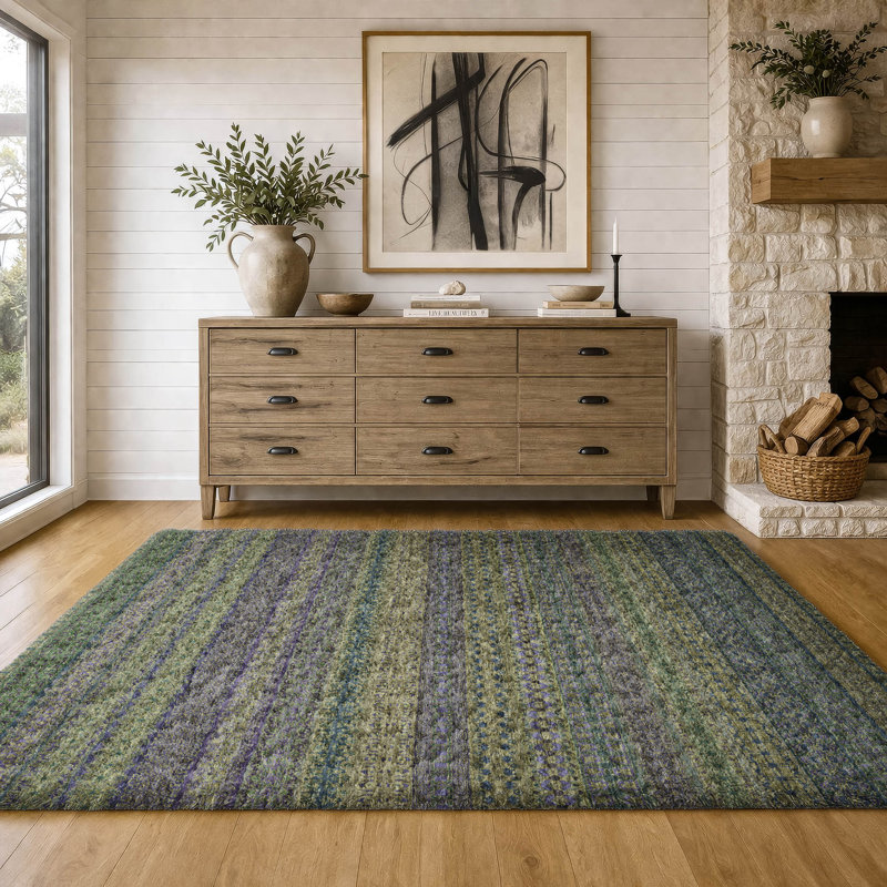 Premium Machine Washable Dream Shag ADS527 Striped Rug, 3' x 5', Olive