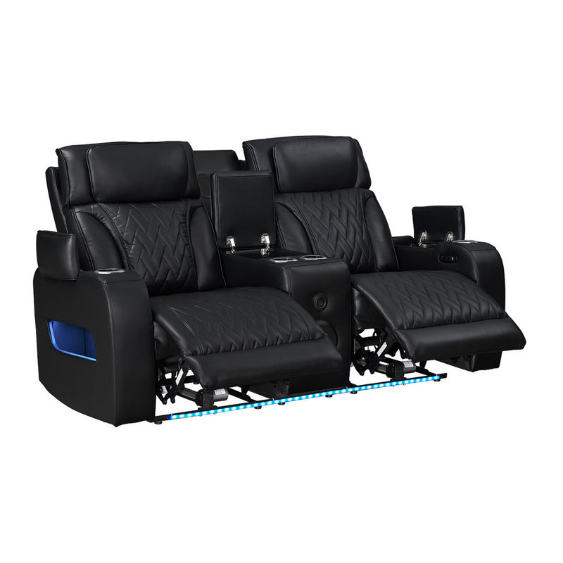 Causeuse inclinable électrique en cuir noir Jazmina, Noir