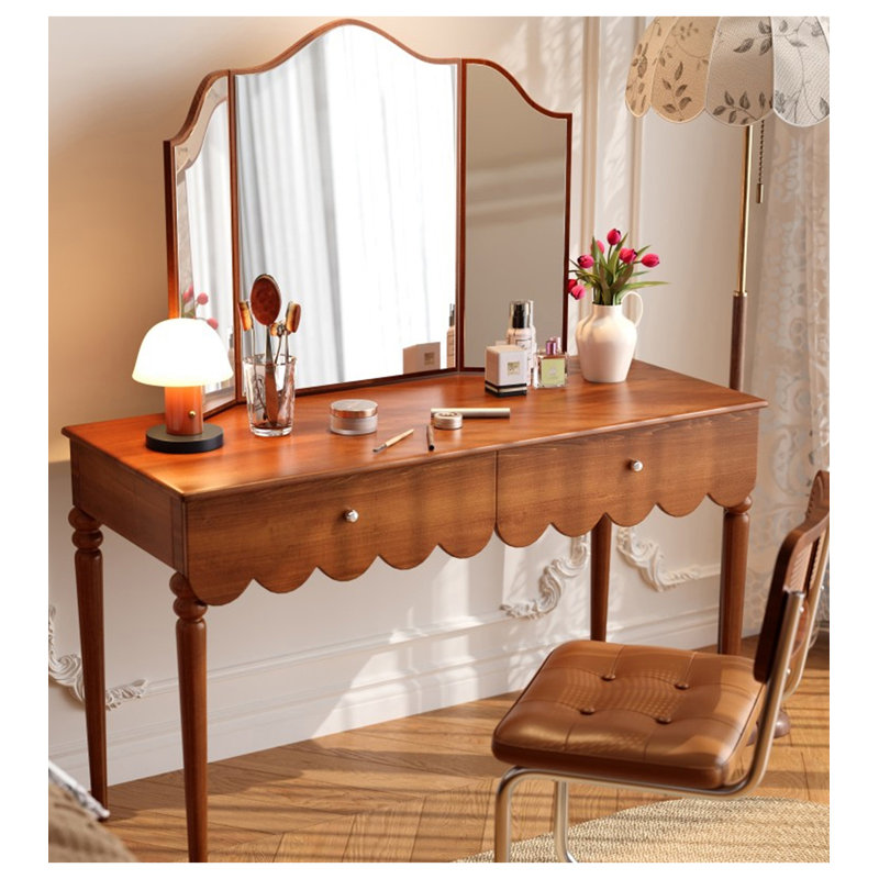 American‑style Vintage Boxwood Dressing Table with Mirror for Bedroom