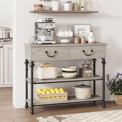 Console moderne grise à 2 tiroirs - conception inspirée d'une colonne romaine, rangement à plusieurs niveaux, structure en métal robuste, entrée étroite et table de canapé pour le salon, couloir, assemblage facile - gris