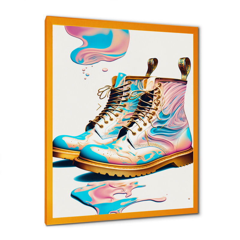 «Pink and Blue Deco Army Shoes I», impression sur toile, H 20 po x l 12 po x P 1 po, Impression dorée sur toile encadrée