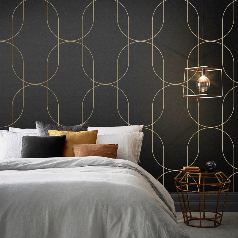 Geometric Metallic Wallpaper Double Roll, Black