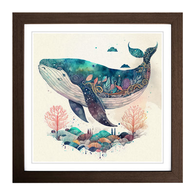 Whale Boho No.1 - Single Picture Frame Print on Wood