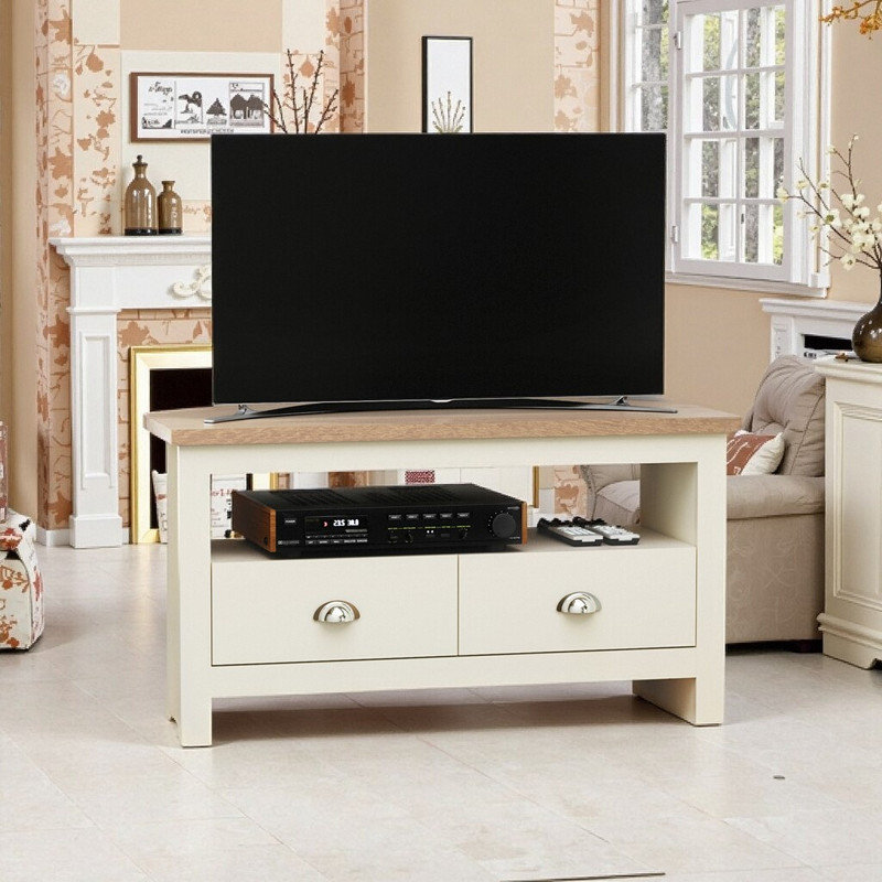 Meuble télé d'angle pour téléviseur avec panneau de rangement en MDF de 50 po ou moins avec tiroirs et rangement L 37,5 po x l 17,75 po