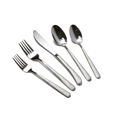 Contemporary 20 Piece Flatware Set Service for 4, 304 Stainless Steel Silverware with Decorative Textured Handles, Modern Tableware Set