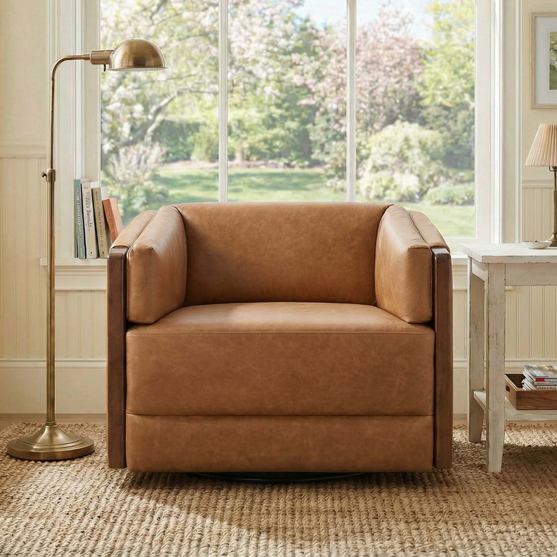 Chaise d'appoint pivotante Audrey (ensemble de 2), Cuir véritable Aline Butternut