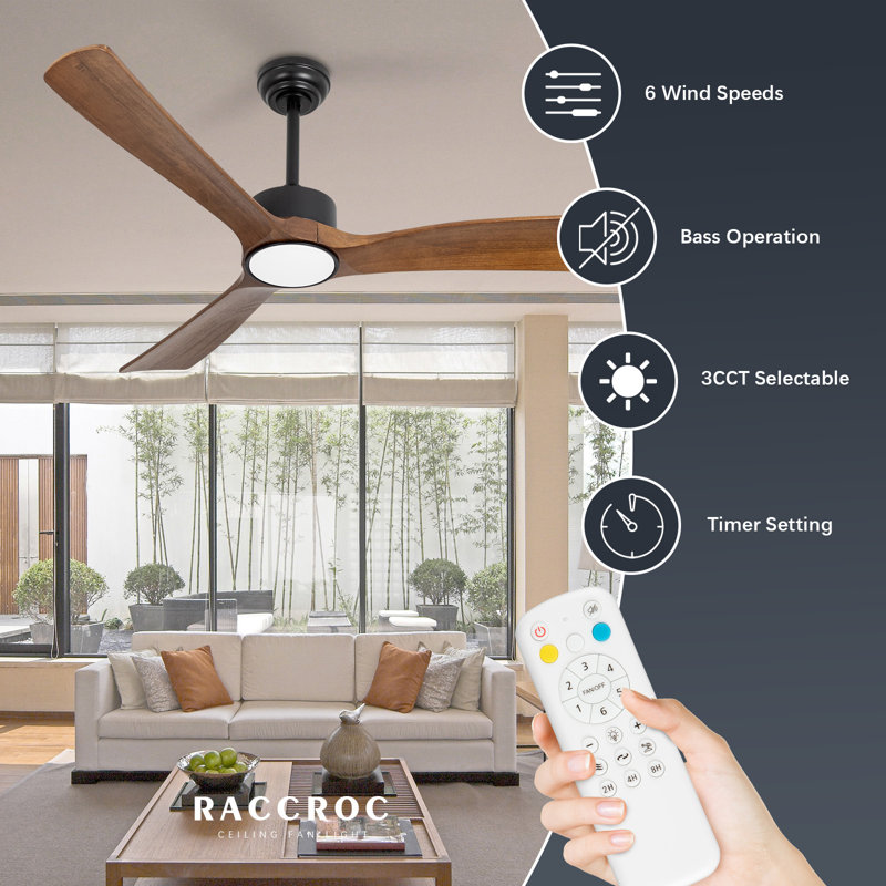 52 Inch Ceiling Fans With Light And Remote Control,3 Dark Brown Blades, Home