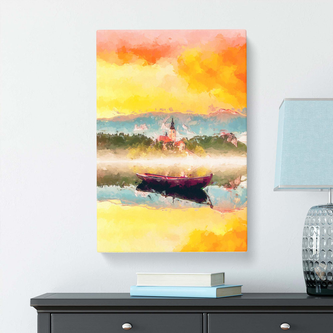 Boat In Lake Bled In Slovenia In Abstract - Wrapped Canvas