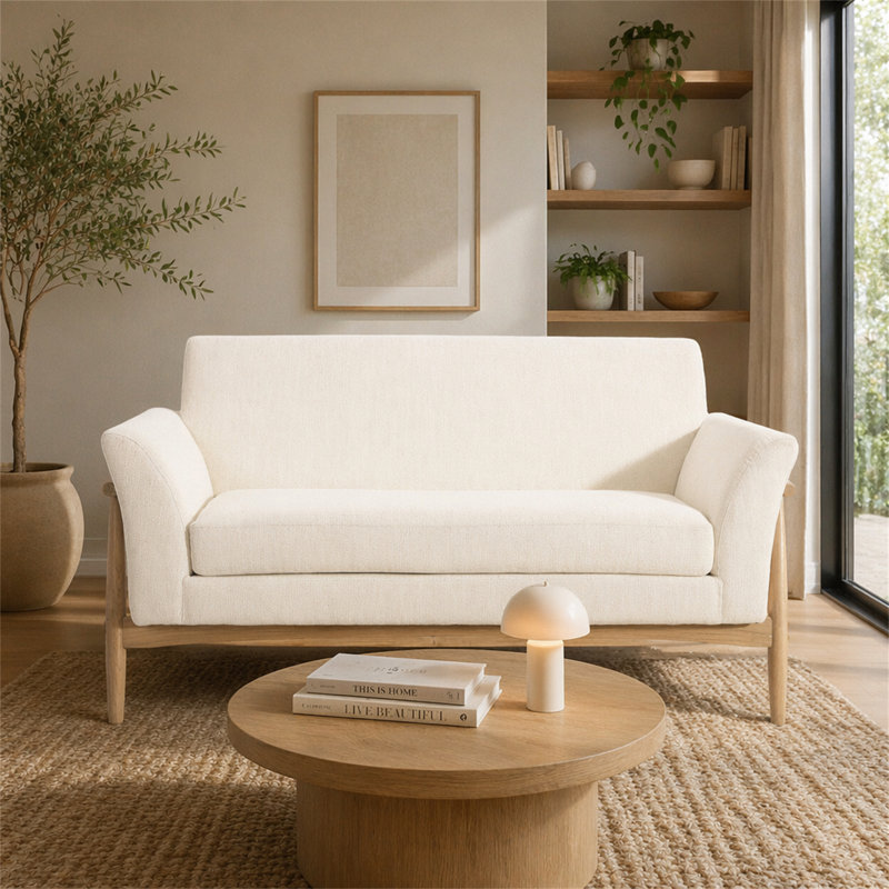 Causeuse en lin à accoudoirs évasés (beige), Beige