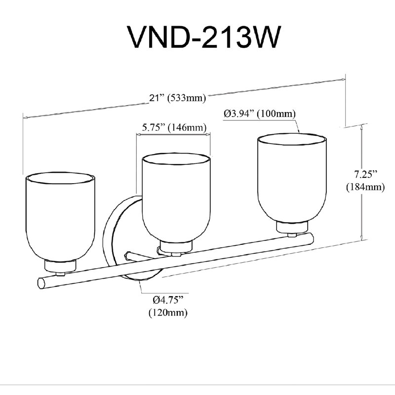 Vonda 3 Light Vanity - Matte Black, Matte Black, 3, White