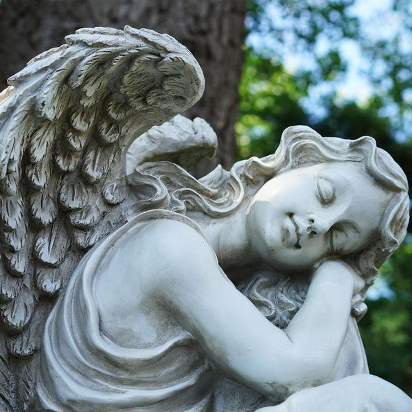 Ivory Polyresin Resting Angel Garden Statue, 19"