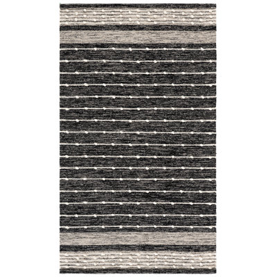 Henneman Hand Woven Cotton/Wool Striped Rug in Black/White