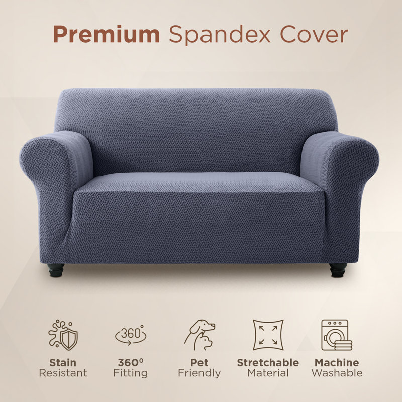 Premium Stretch Spandex Sofa Cover - Durable, Stylish & Easy-Fit Slipcover, 179cm H x 224cm W - (2 Seater), Blue/Grey