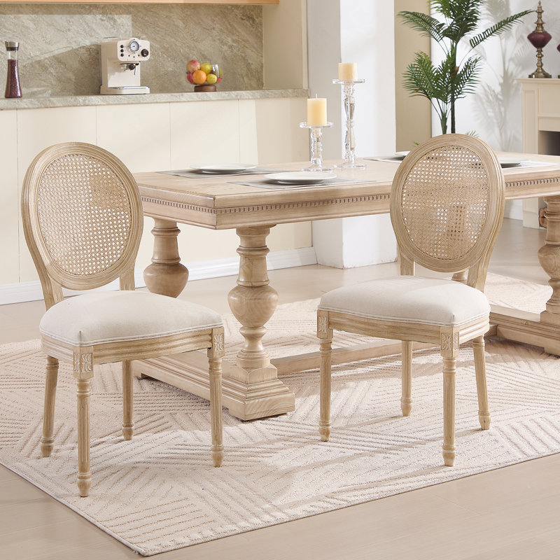 Ensemble de 2 chaises de salle à manger French Country, chaises rembourrées avec dossier rond en rotin naturel, techniques de tréfilage et de sculpture, démontables, pour le salon, la cuisine, beige