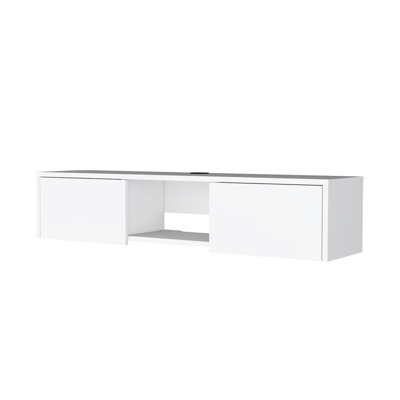 Stylish White 2-door Tv Stand, Mounted On Wall For Small Areas, Neatly Organizes Media Appliances, Fits 40-49 Inch Tvs Chic Stand With 2 Concealed Doors, Space Rooms, Accessories,
